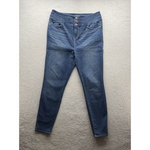 Torrid Skinny Jeans Womens 16R 40x28 Stretch 3 Button Blue Stone Wash Whiskered‎